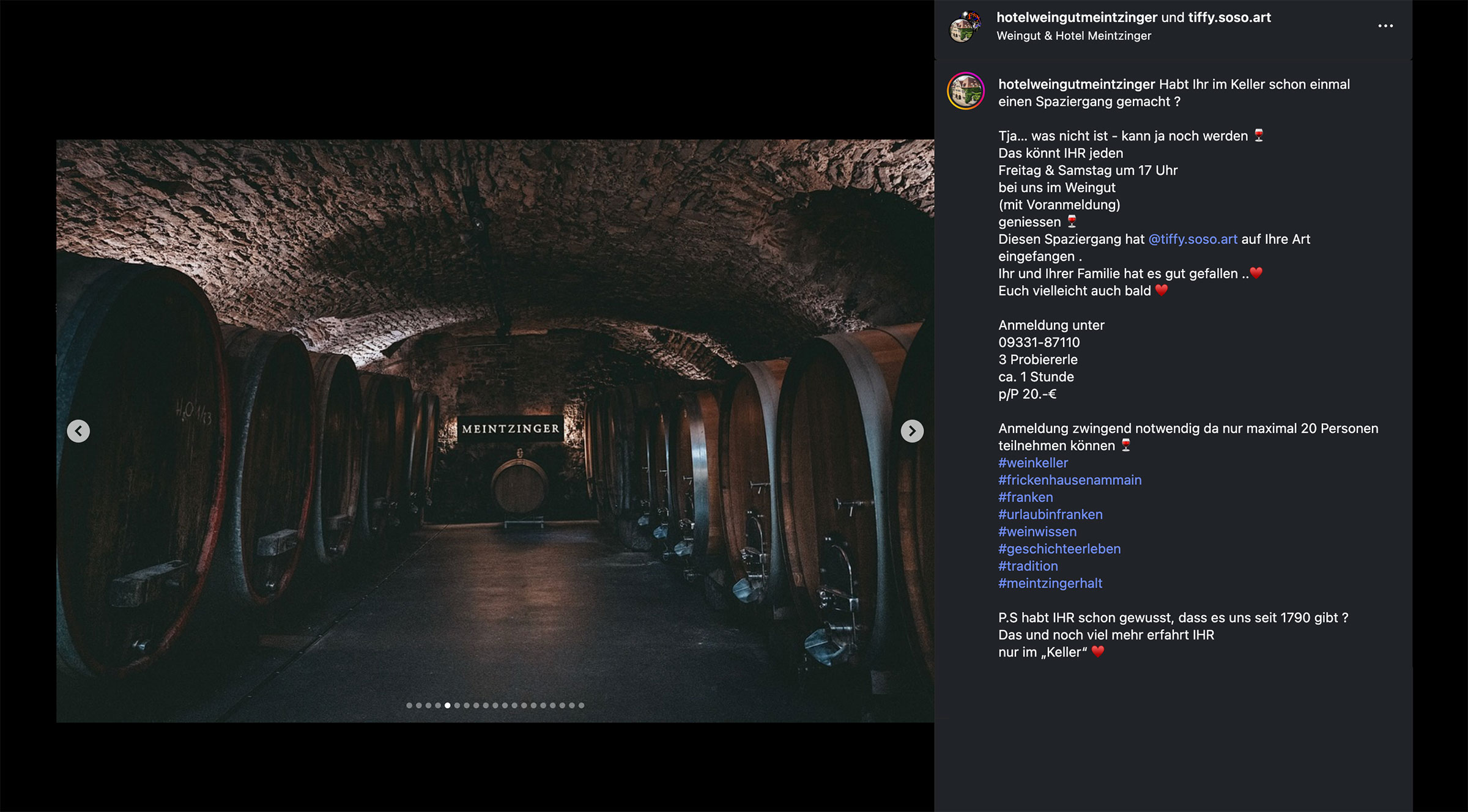 Screenshot eines Social Media Posts bei Instagram zu den Bildern von Christiane Dobric.