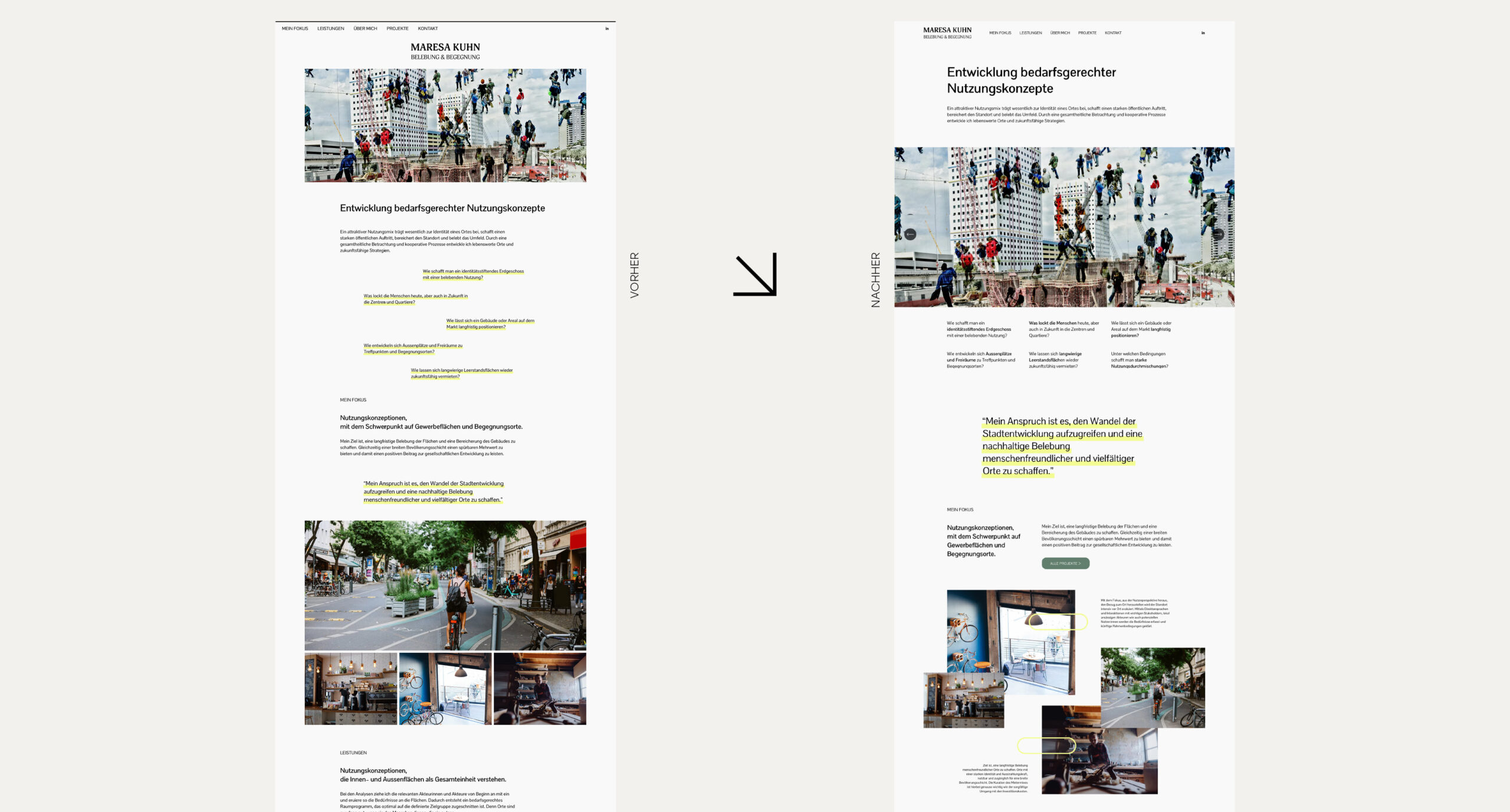 Screenshots mit der neuen Webseite von Maresa Kuhn, gestaltet im Rahmen eines Webseiten-Relaunch Projekts von Christiane Dobric.