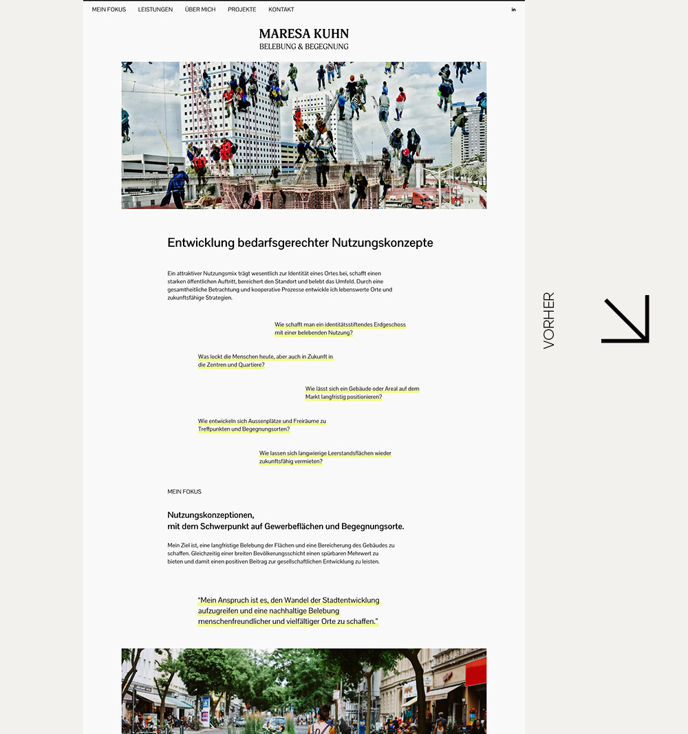 Screenshot der alten Website von Maresa Kuhn, vor dem Webseiten-Relaunch von Christiane Dobric.