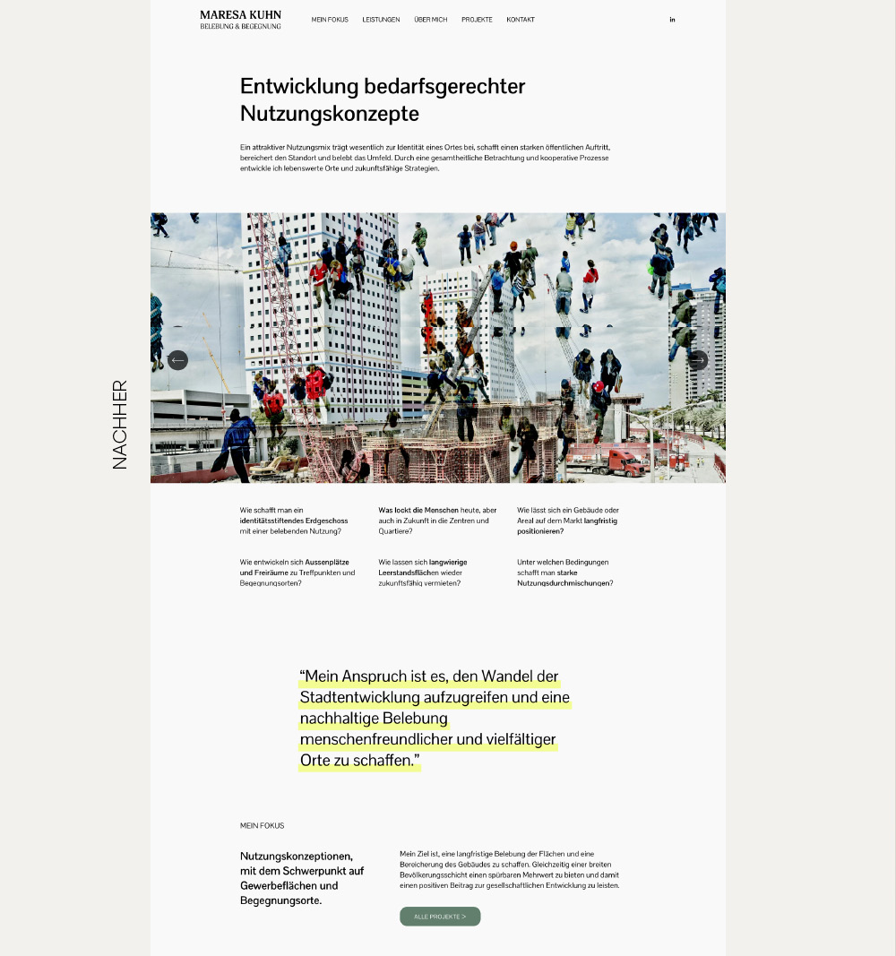 Screenshot der neuen Website von Maresa Kuhn, gestaltet im Rahmen eines Webseiten-Relaunch Projekts von Christiane Dobric.