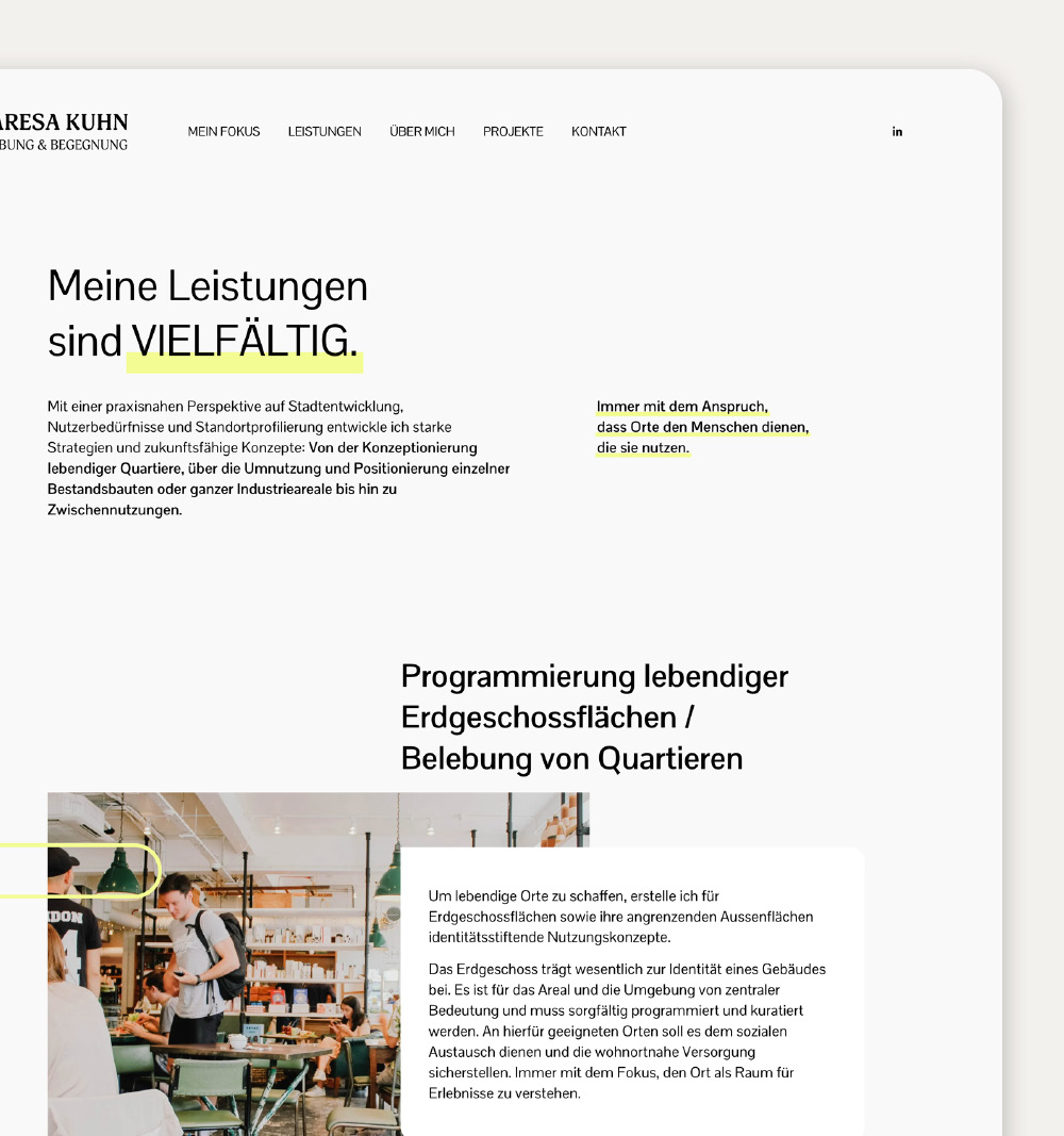 Screenshot der neuen Website von Maresa Kuhn, gestaltet im Rahmen eines Webseiten-Relaunch Projekts von Christiane Dobric.